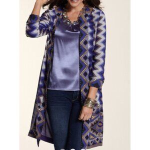 Chico's Artisan Duster Cardigan 2 Zigzag Aztec Print Beaded Statement Open L 14